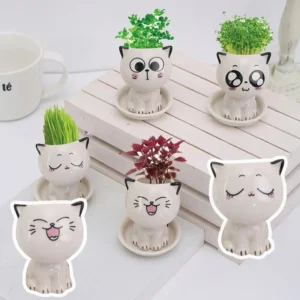 Ceramic Plants Pot Mini Cat Shaped Flower Pots Miniature Cute Animal Planters Cartoon Succulent Vase For Landscaping Decoration